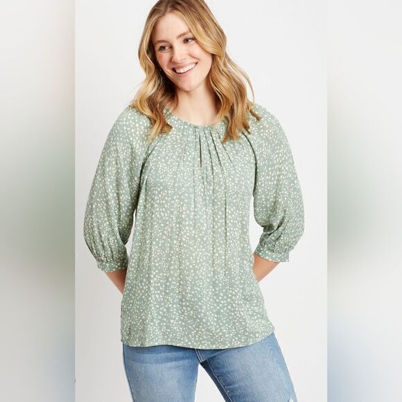 ‎Leopard Dot 3/4 Sleeve Size Medium Maurices Peasant Top - Picture 2 of 12